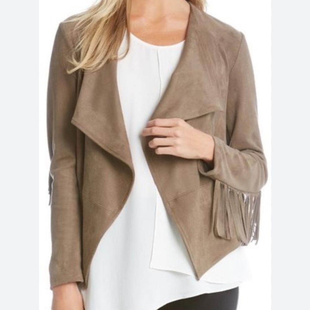 Karen Kane Fringe Sleeve Faux Suede Jacket